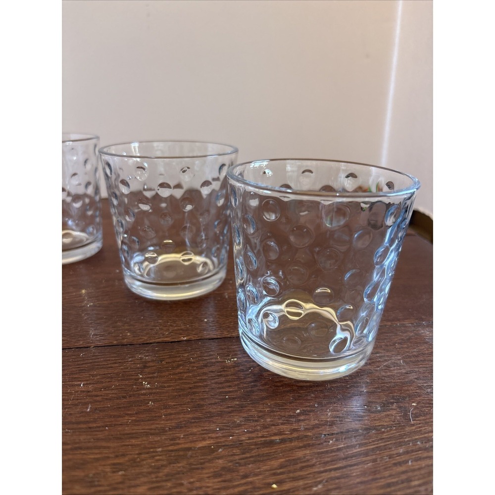 LIBBEY AWA Clear Polka Dot Optic Pattern Rocks Double Old Fashioned Glasses -4 - Picture 2 of 8